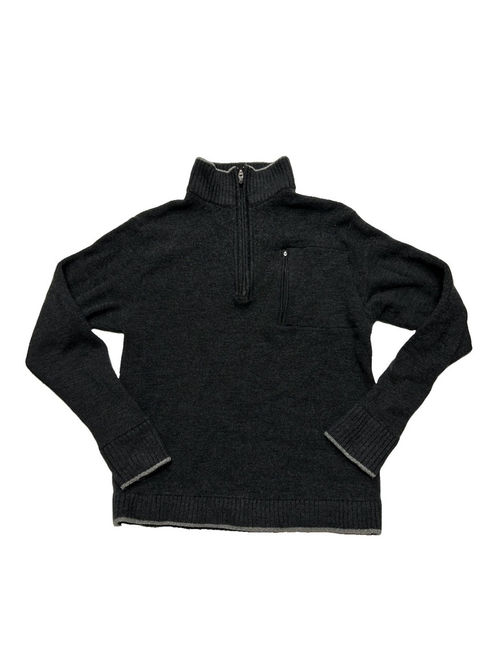 Ibex Sweater Mens Medium Superwash 100% Wool Knit Dark Gray 1/4 Zip READ